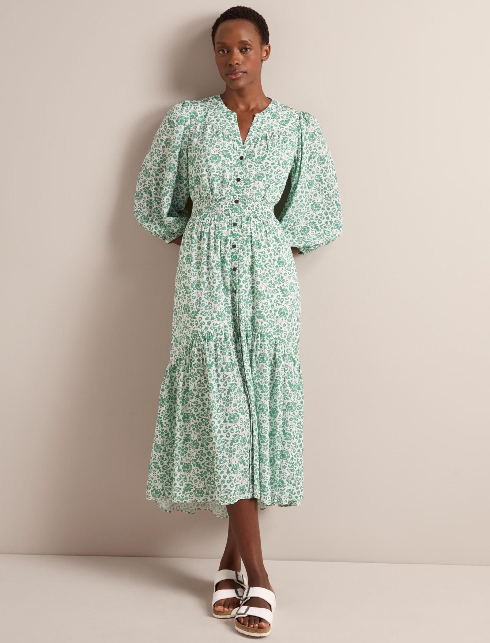 Aspen Cotton Blend Maxi Dress - Green Mono Floral Print - 图片 4