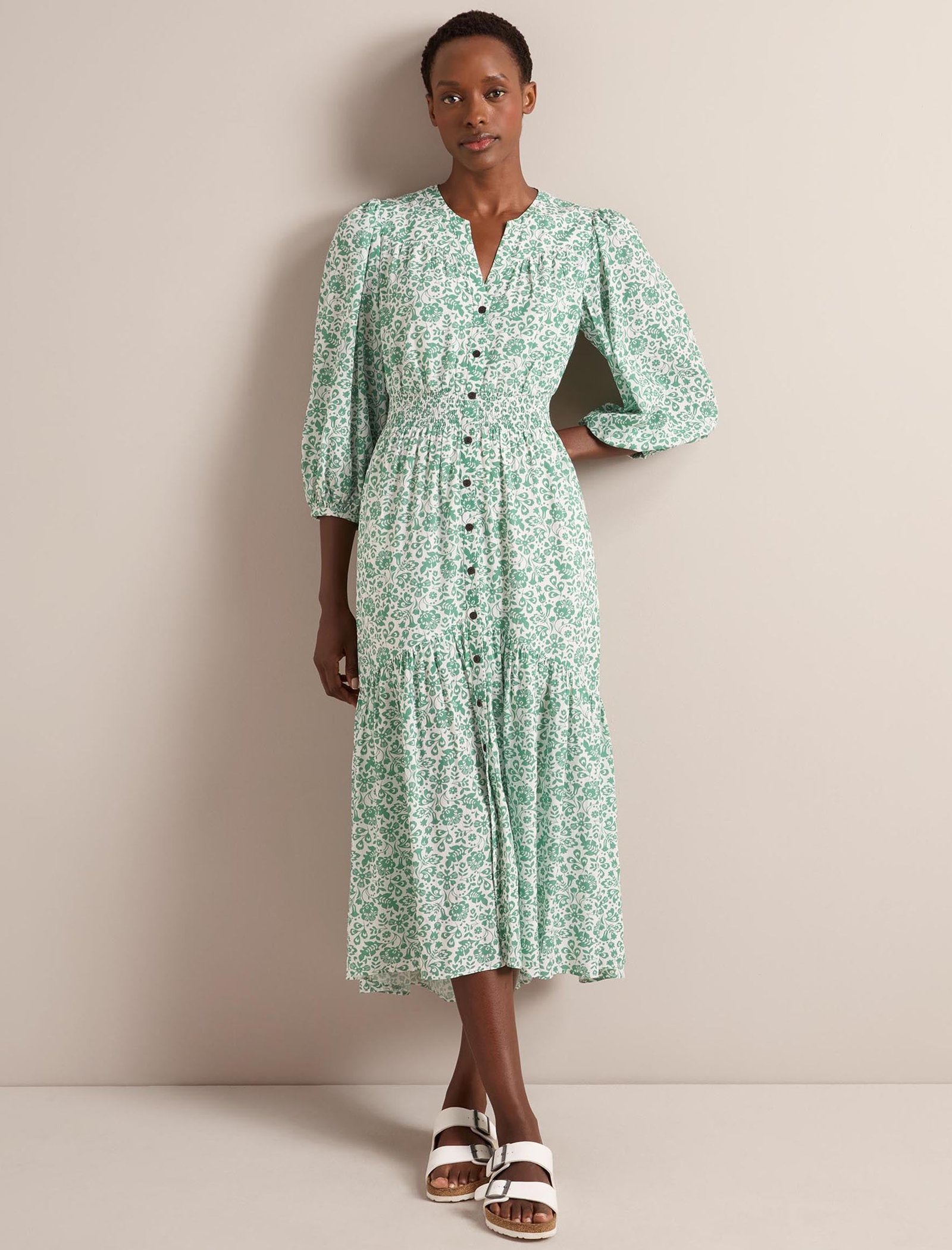 Aspen Cotton Blend Maxi Dress - Green Mono Floral Print - 图片 3