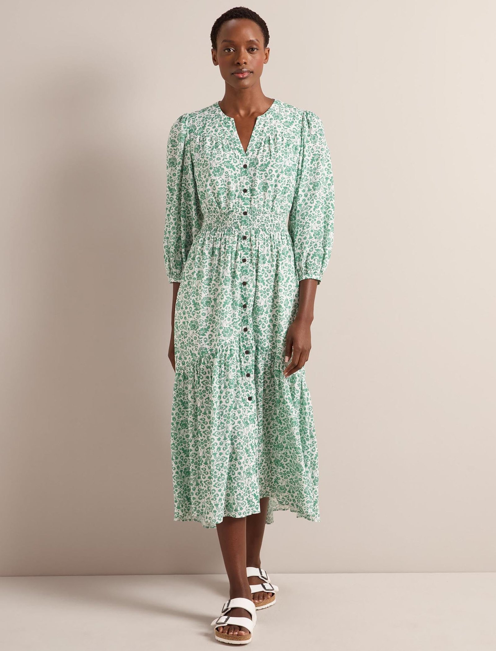 Aspen Cotton Blend Maxi Dress - Green Mono Floral Print - 图片 2