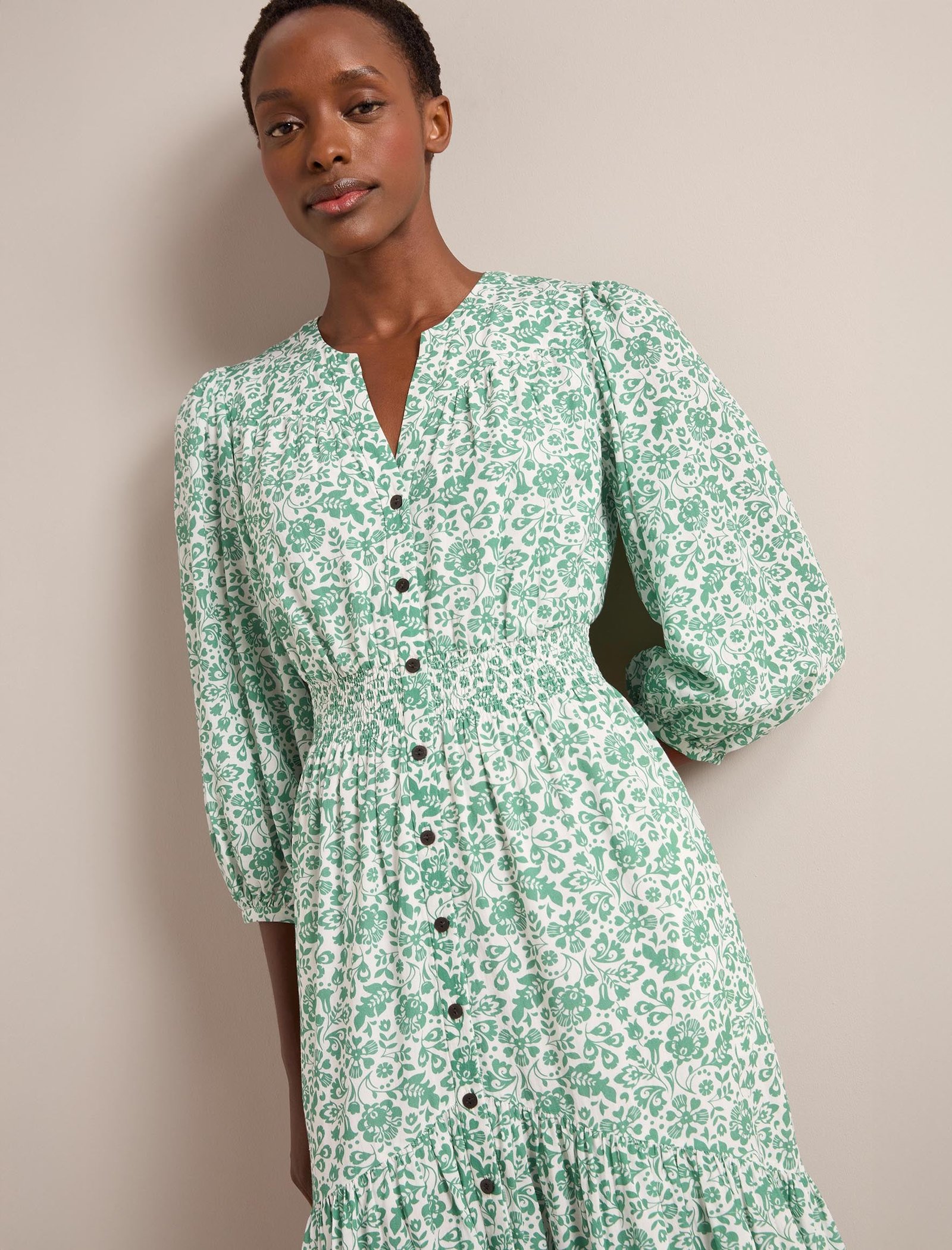 Aspen Cotton Blend Maxi Dress - Green Mono Floral Print - 图片 5